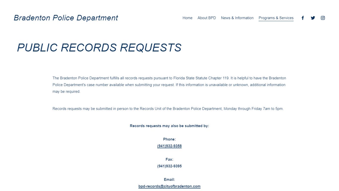 Public Records Requests — Bradenton Police Department