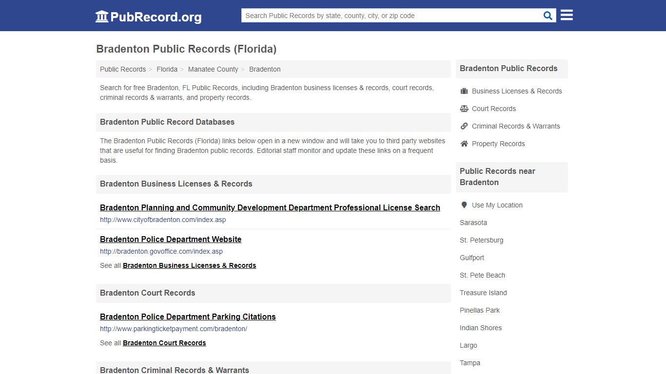 Free Bradenton Public Records (Florida Public Records) - PubRecord.org